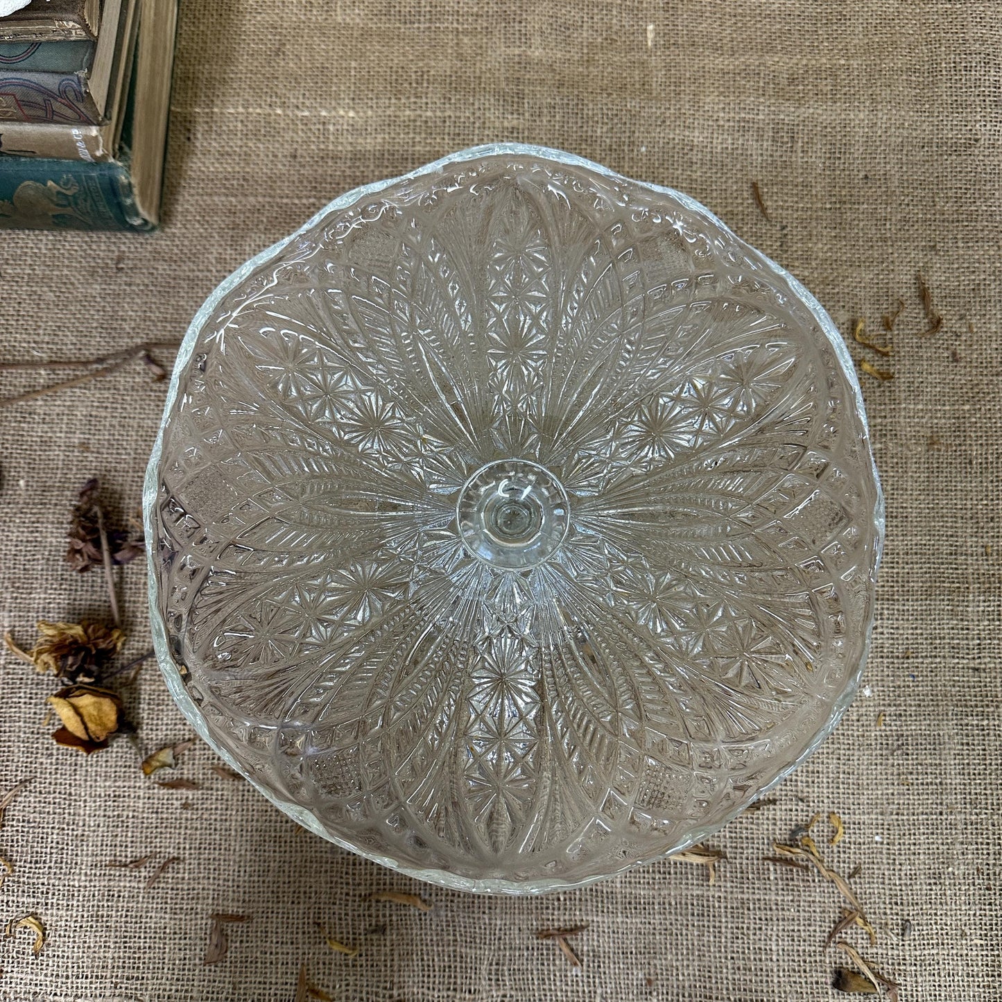 Large Vintage Pressed Glass Cake Stand