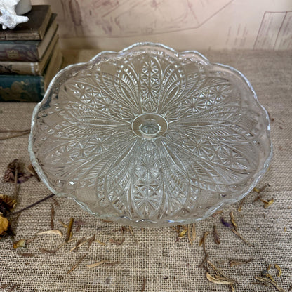 Large Vintage Pressed Glass Cake Stand