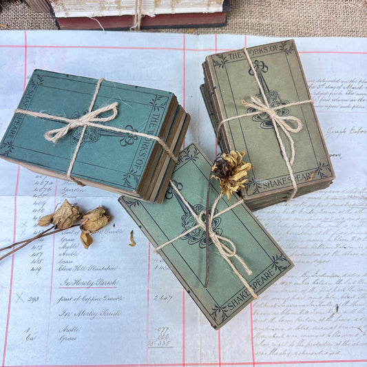 Stacks of Antique Green Paper Backed Books The Works of William Shakespeare JM Dent