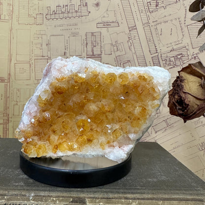 Vintage Yellow Citrine Quartz Crystal Cluster Specimen Curiosity