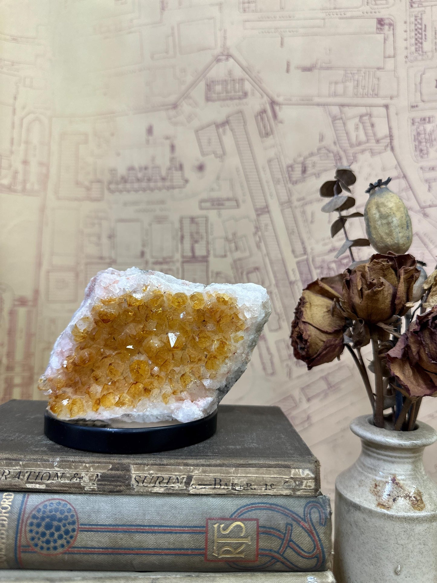 Vintage Yellow Citrine Quartz Crystal Cluster Specimen Curiosity