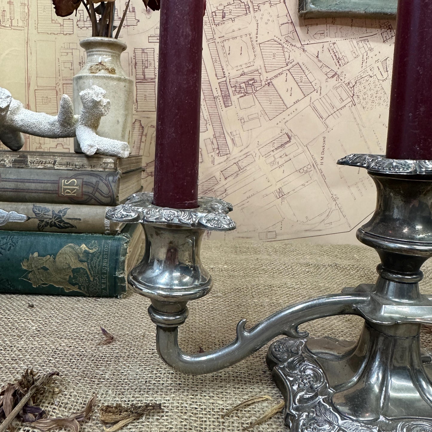 Vintage Silver Plated Triple Candelabra, Candle Sticks