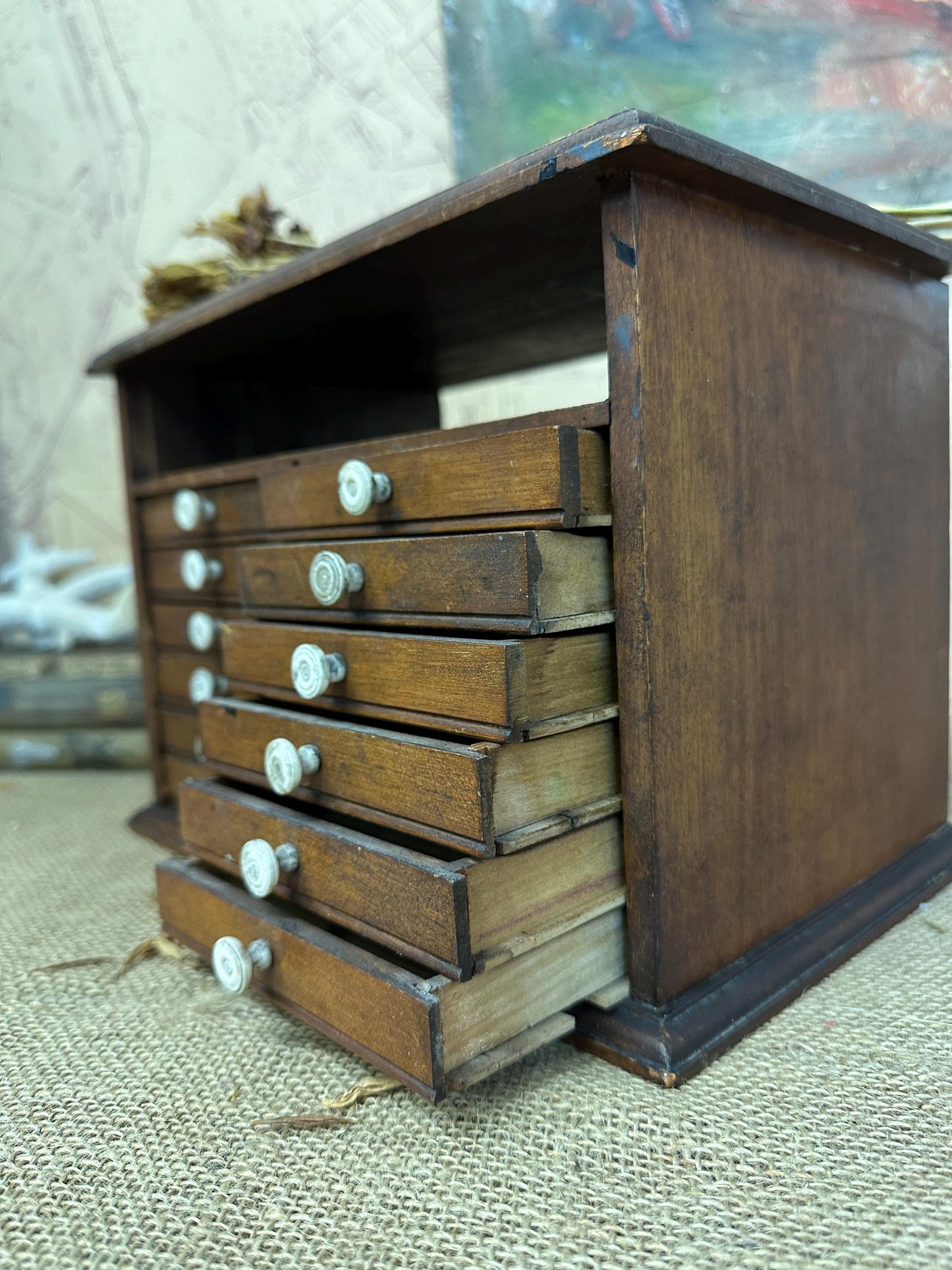 Tiny Wooden Small Chest of Drawers, Specimen Jewellery Chest