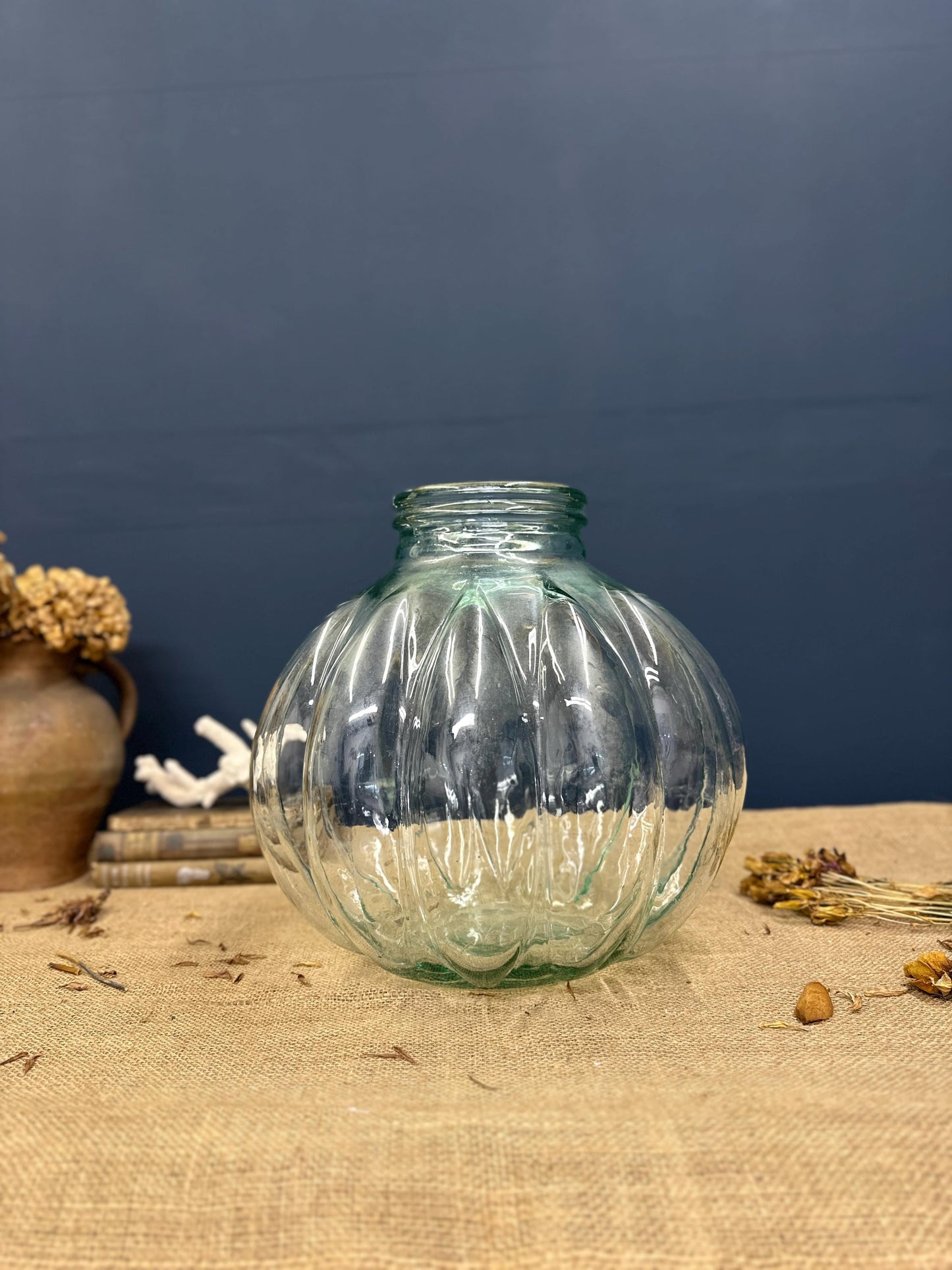 Large Mid Century Clear Bottle Pumpkin Shaped Carboy Demijohn Dame Jeanne