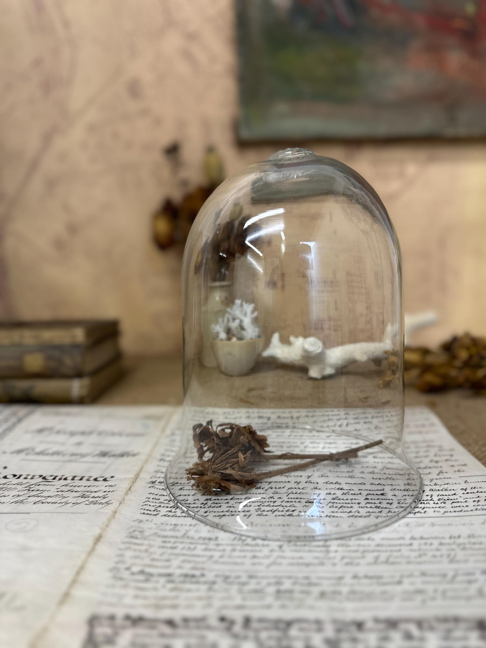 Vintage Clear Glass Bell Dome Display Case Cloche