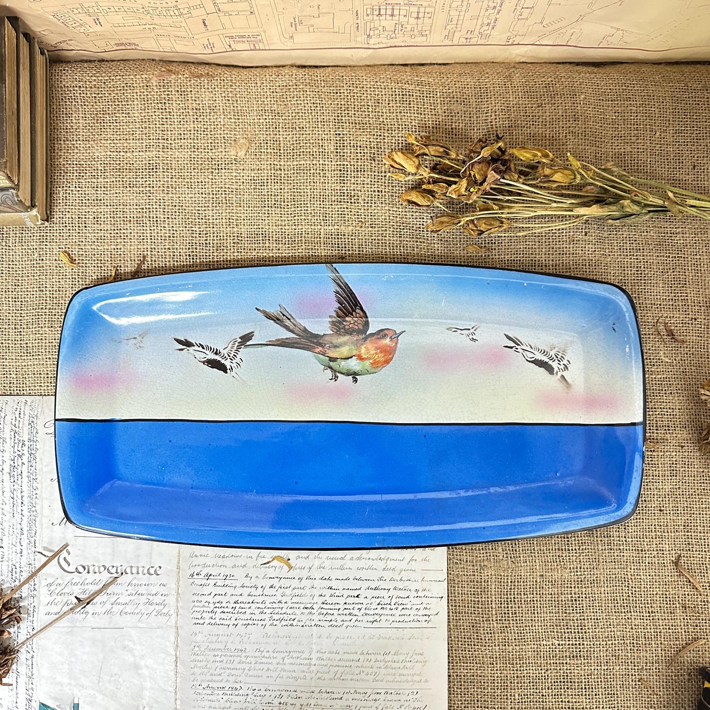 Large Victorian Platter Accessories Tray Bird Design