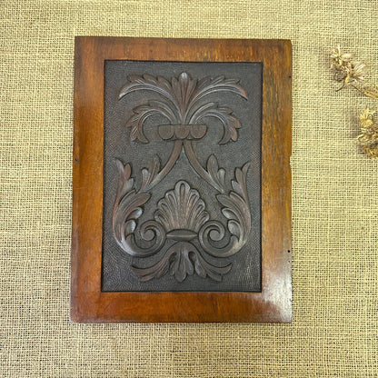 Vintage Mahogany Damask Carved Wooden Plaque, Picture