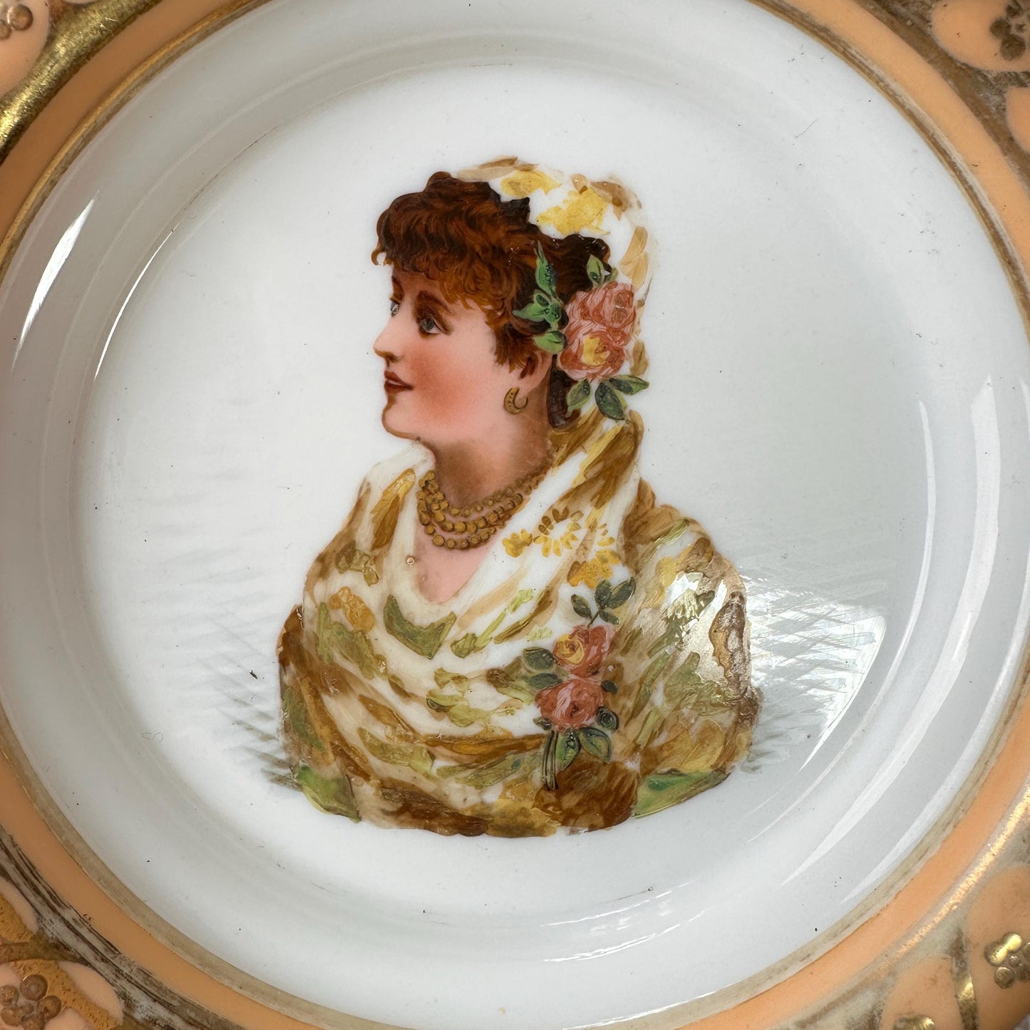 Antique Glass Dish with Austrian Ladies Portrait