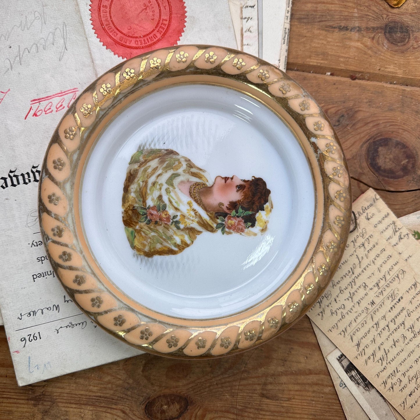 Antique Glass Dish with Austrian Ladies Portrait