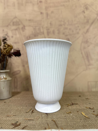 White Moonstone Matt Wedgewood Ribbed Vase