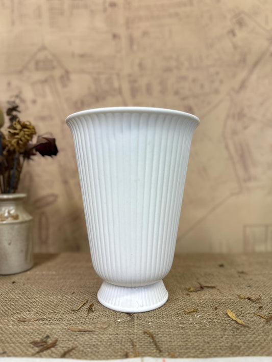 White Moonstone Matt Wedgewood Ribbed Vase